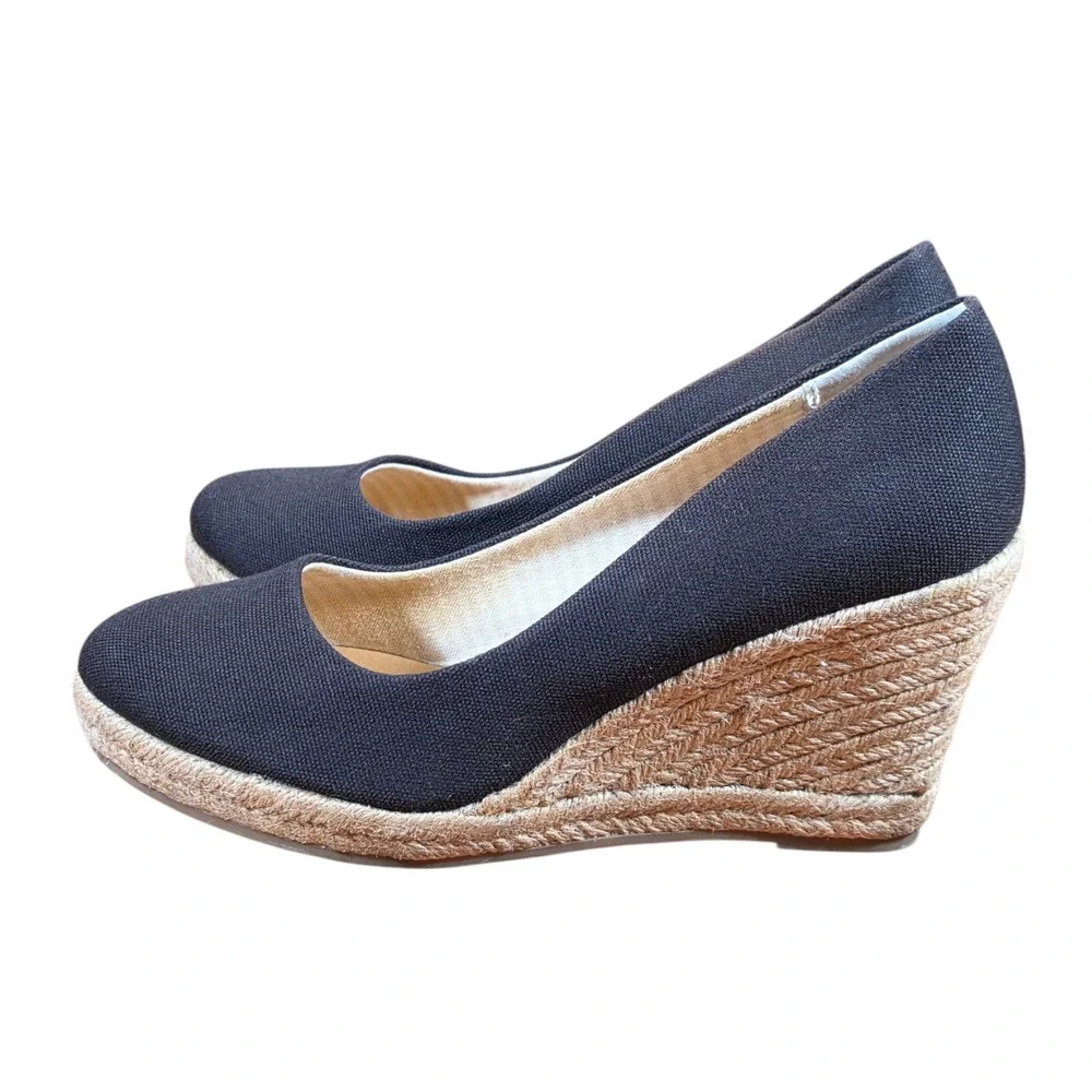 GH Bass‎ Kester Black Canvas Espadrille Wedge Pumps Womens 8.5M